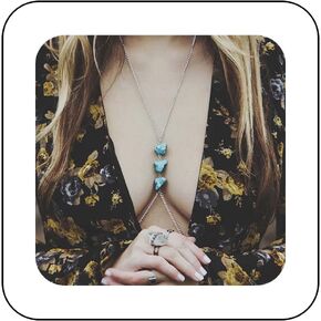 Boho Turquoise Crossover Body Chain Turquoise Stone Bikini Harness Chain Necklace Silver Crossover Bikini Chain Body Vintage Turquoise Waist Belly Body Chain Jewelry for Women and Girls