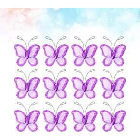 Toddmomy 100Pcs Sheer Mesh Glitter Butterflies, Mesh Wire Glitter Butterfly with Gem DIY Butterfly Craft for Home Wedding Party Wall Decorations (Purple)