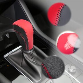 Compatible with DIY Genuine Leather Gear Shift Knob Cover Interior Accessories Protective Cover for Mazda CX-30 2020-2021 Mazda 3/Mazda 3 Hatchback 2019 2020 2021 Black Red with Red Stitches