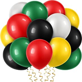 100 Pieces Juneteenth Day Latex Balloons Jamaica Rasta Reggae Balloons Red Green Yellow Black White Round Balloons for Black History Month 420 Party Freedom Day Party Favors (12 Inch)