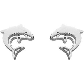 Minimalist Shark Small Stud Earrings Stainless Steel for Women Men Teen Girls Cute Punk Animal Cartilage Pierced Hypoallergenic Tiny Huggie Sleeper Studs Earring Fashion Jewelry Gifts
