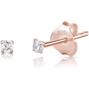 925 Sterling Silver, 24K Yellow or 18K Rose Gold Plated VERY/TINY/SMALL/MEDIUM Round Stud Earrings with Cubic Zirconia - Diameter: 2, 3, 4, 5 or 6 mm - White/Clear CZ