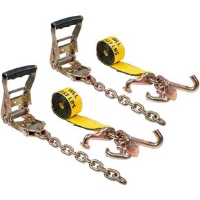 Mytee Products (4 Pack) 2" Chain Ratchet Straps w/RTJ Tie Down Roll Back Tow Truck Car Hauler