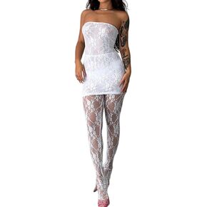 Uni Clau الدانتيل 2 قطعة مجموعة للنساء مثير قبالة الكتف صديرية دائرية فستان انظر من خلال الجوارب طماق مجموعات بذلة نادي وتتسابق in Kuwait