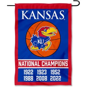 Kansas KU Jayhawks 6 Time College National Basketball Champions Double Sided Garden Banner Flag