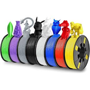 8 Pack PLA 3D Printer Filament, 1.75mm PLA 3D Printing Filament in Total 2KG, 8 Colors Dimensional Accuracy +/- 0.03 mm Widely Compatible for 3D Printing