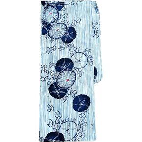 Women's Authentic Traditional Japanese Yukata, aka Casual Kimono, Blue Morning Glories in Patterned Blue and White