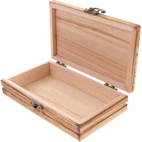 Sewroro Wooden Box with Hinged Lid Treasure Chest Memory Hobby Preservation Rustic Decorative Archival Organizer Jewelry Gadget Trinkets Keepsake Wood Storage Boxes