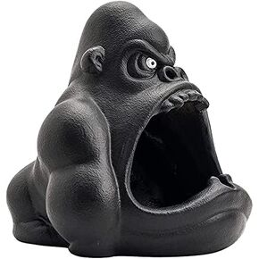 Gorilla Shape Ashtray Ceramic Open Mouth Ashtray Animal Statue Sculpture Ornament for Home Office Decoration - Black