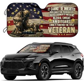 American Camouflage Flag Car Windshield Sunshade - We Owe Them All - 57 x 27 Inch Foldable Sun Shade Can Blocks UV Rays Keep Your Vehicle Cool Fit Most Cars SUV Trucks