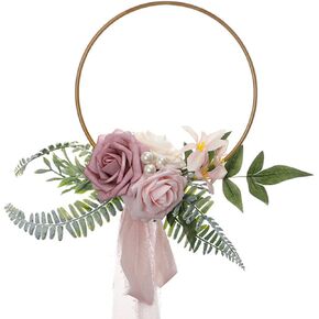 Wedding Floral Hoop Wreath for Bridesmaids,Artificial Metal Bridesmaid Handheld Garland with Rose and Eucalyptus Garland Metal Ring Wreath for Bridal Shower,Ceremony Anniversary (Blue)