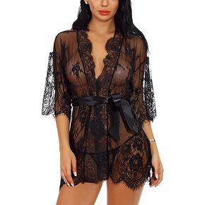 حلم الحب المرأة كيمونو رداء الأزهار الدانتيل بيبي دول الملابس الداخلية شير شبكة ثوب النوم S-XXL