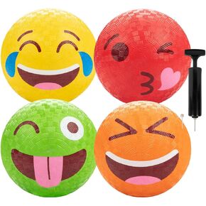 Gaga Ball Xtreme 4 Pack - 5 Inch Silly Faces Playground Balls w Air Pump - Durable Rubber Balls for Kickball, Dodge Ball, Handball, Four Square, Camp, Kids Party Games - Great for Outside Summer Play