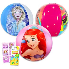 Disney Princess Ultimate Beach Toys Set - Little Mermaid Pool Toys Bundle with 3 Disney Beach Balls Featuring Ariel, Elsa, Anna, Cinderella, and More Plus Stickers | Disney Princess Beach Ball Set