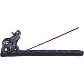Ss-G-88053 Thai Elephant with Trunk Raised Incense Burner Figurine Statue, Black