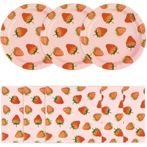 40PCS Strawberry Plates and Napkins, 9 inch Disposable Strawberry Paper Plates Summer Fruit Tableware Set for Strawberry Party Decorations Birthday Party Supplies, Serves 20 (Strawberry)