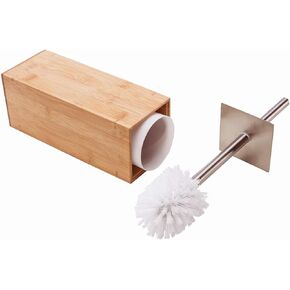 GOBAM Bamboo Toilet Bowl Cleaner with Holder for All Toilet Types - Hidden Stainless Steel Toilet Brush - Bathroom Cleaning Brushes - Toilet Accessories - Natural
