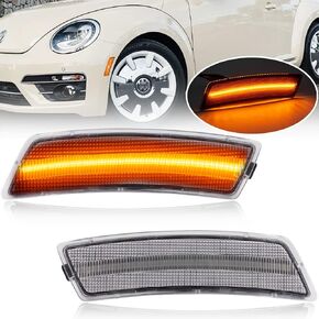 NJSBYL LED Front Side Marker Lamps Replacement for 2012-2019 VW Volkswagen Beetle & 2018-2022 VW Volkswagen Ti-guan Amber LED Turn Signal Lights Kits Smoked Lens Sidemarker Lamps