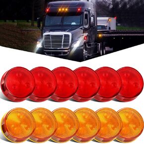12 Pcs 2 Inch LED Trailer Marker Lights Waterproof Round Trailer Side Marker Lights for 12v Truck, Turn Signal Lights for Van Bus Car Boat (Plug and Grommet Not Included)