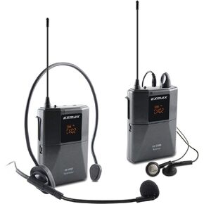 EXMAX EX-938 UHF Voice Acoustic Transmission Wireless Tour Guide Microphone System for Church Translation Audio Description Simultaneous Interpretation City Museum Tour - 1 Transmitter & 1 Receiver