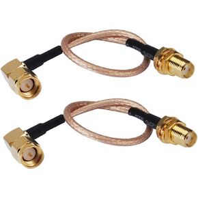 DHT Electronics 2-Pack RF coaxial Coax Assembly FPV Antenna Extension Cable SMA Female to SMA Male Right Angle 6''