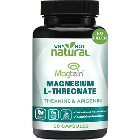 Magnesium L-Threonate Complex with Apigenin and L-theanine 90 Capsules, Patented Magtein Supplement