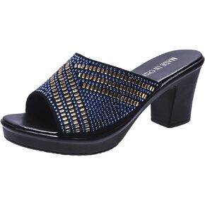Women's Rhinestones Platform Block Heel Sandals,Slip On Sparkling Crystal Wedge Sandals,Summer Fashion Party Dress Sandals,Open Toe Fish Toe High Heels