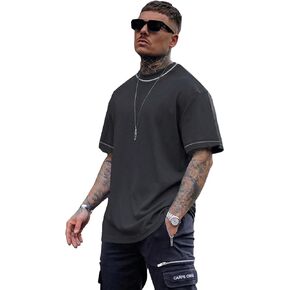 GORGLITTER Men's Letter Graphic Casual T Shirt Crewneck Contrast Stripe Short Sleeve Tee Tops