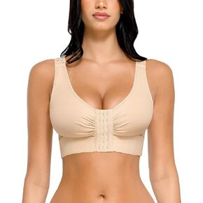 FeelinGirl Post Surgery Compression Bra for Women's Front Closure Bra with Adjustable Straps Wirefree Bra