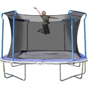Outdoor Kids Trampoline with Heavy Duty Galvanized Rust Resistent Steel Frame: Meets ASTM Safety Standard with Safety Enclosure Net and Foam Pad, 12FT Square - Blue