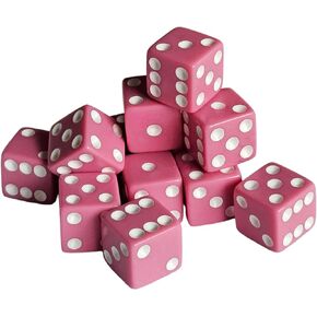 1 Dozen Square Pink Dice with White Pips (Dots) in an Organza Storeage Bag. Perfect for Bunco Supplies or Casino Themed Weddings and Parties
