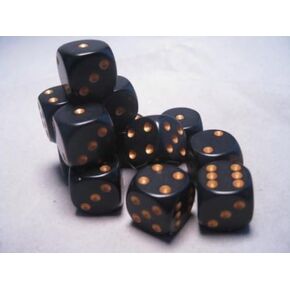 Chessex Dice d6 Sets: Opaque Black with Gold - 16mm Six Sided Die (12) Block of Dice