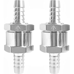 YSIL Non-Return One Way Check Valve 1/4"(6mm) OD Fuel Inline Valve Aluminum Alloy for Fuel Oil Petrol Diesel Gasoline Silver 2PCS