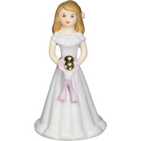 Enesco Growing Up Girls “Brunette Age 8" Porcelain Figurine, 4.5",Golden,pink