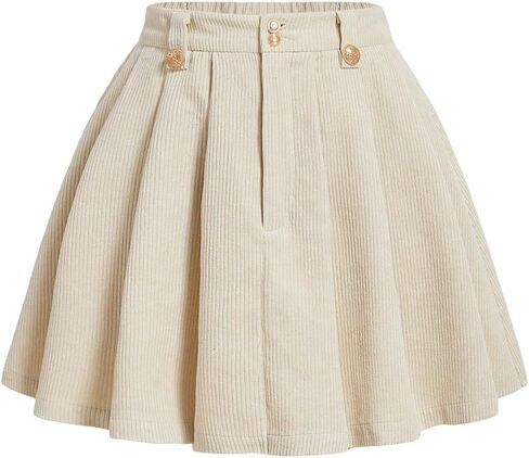 Floerns Women's Solid High Waist Pleated Hem Corduroy Mini Skater Skirt in Saudi Arabia