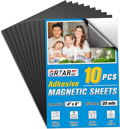 GRTARD 10Pcs Magnetic Sheets with Adhesive Backing Cut Magnetic Sheet and Customized Flexible Self Adhesive Magnet Paper Sheets for Craft and DIY Magnetic Paper-4" x 6" in Kuwait