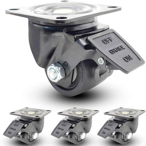 Casoter 2.5" Black Swivel w/Nylon Wheel Brake Caster, Low Gravity Center Design 50mm Extra Width Hi-temp Nylon Wheels Top Plate Mounted Heavy Duty Caster Set, 4500Lbs Total Load Capacity Pack of 4 in Saudi Arabia