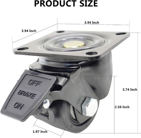 Casoter 2.5" Black Swivel w/Nylon Wheel Brake Caster, Low Gravity Center Design 50mm Extra Width Hi-temp Nylon Wheels Top Plate Mounted Heavy Duty Caster Set, 4500Lbs Total Load Capacity Pack of 4 in Saudi Arabia