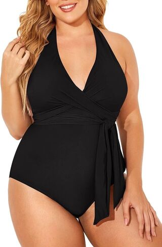 Sovoyontee Women Plus Size One Piece Swimsuit Tummy Control Halter Bathing Suits Criss Cross Tie Knot Swimwear in Saudi Arabia