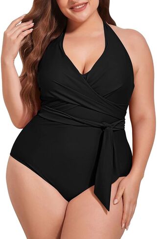 Sovoyontee Women Plus Size One Piece Swimsuit Tummy Control Halter Bathing Suits Criss Cross Tie Knot Swimwear in Saudi Arabia