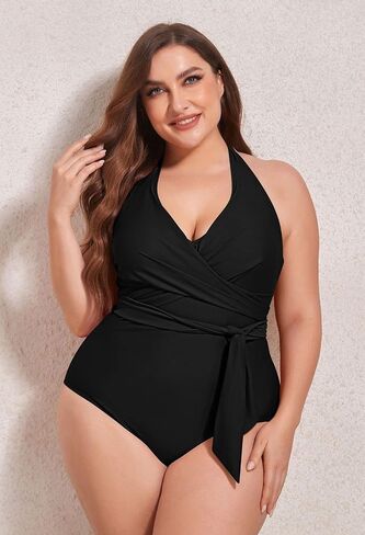 Sovoyontee Women Plus Size One Piece Swimsuit Tummy Control Halter Bathing Suits Criss Cross Tie Knot Swimwear in Saudi Arabia