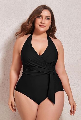 Sovoyontee Women Plus Size One Piece Swimsuit Tummy Control Halter Bathing Suits Criss Cross Tie Knot Swimwear in Saudi Arabia