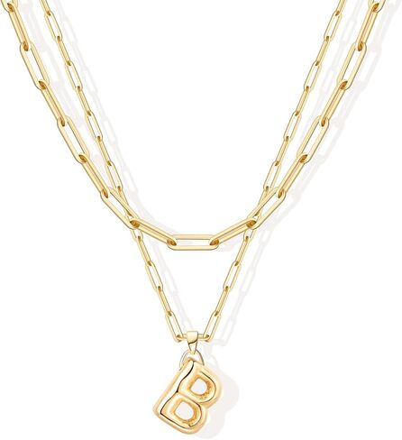 Bubble Letter Necklace for Women Girls Balloon Initial Layered Necklaces 14K Gold Plated Chunky Alphabet Pendant Paperclip Link Double Choker in Kuwait