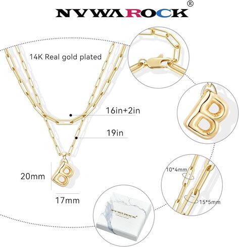 Bubble Letter Necklace for Women Girls Balloon Initial Layered Necklaces 14K Gold Plated Chunky Alphabet Pendant Paperclip Link Double Choker in Kuwait