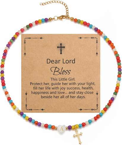 Cross Initial Heart Necklace Colorful Beaded First Communion Baptism Gifts Choker Necklace for Women Girls in Saudi Arabia