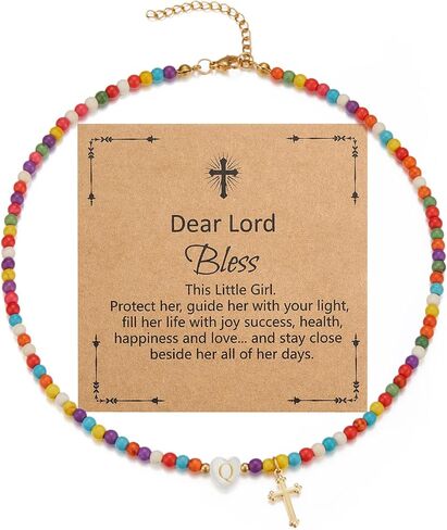 Cross Initial Heart Necklace Colorful Beaded First Communion Baptism Gifts Choker Necklace for Women Girls in Saudi Arabia