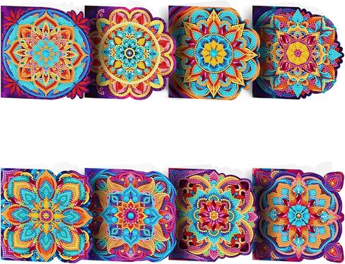 pigpigboss 8 Packs Mandala Diamond Painting Greeting Card Kit Flower Diamond Art Greeting Cards Special Shaped Diamond Painting Greeting Card Arts Crafts Gift for Christmas Thanksgiving Day in Saudi Arabia