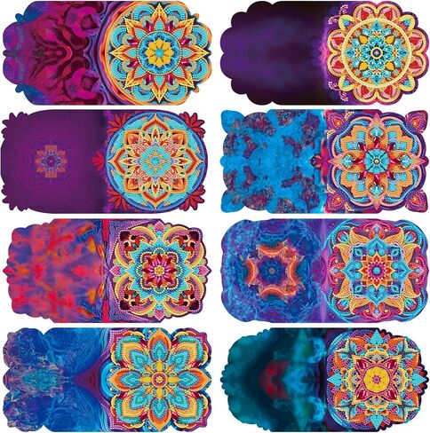 pigpigboss 8 Packs Mandala Diamond Painting Greeting Card Kit Flower Diamond Art Greeting Cards Special Shaped Diamond Painting Greeting Card Arts Crafts Gift for Christmas Thanksgiving Day in Saudi Arabia