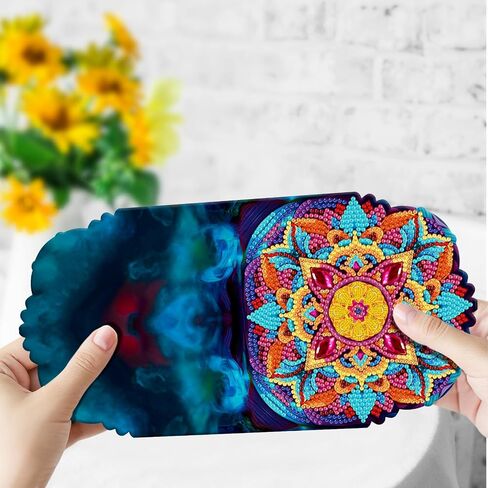 pigpigboss 8 Packs Mandala Diamond Painting Greeting Card Kit Flower Diamond Art Greeting Cards Special Shaped Diamond Painting Greeting Card Arts Crafts Gift for Christmas Thanksgiving Day in Saudi Arabia