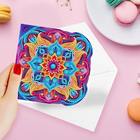pigpigboss 8 Packs Mandala Diamond Painting Greeting Card Kit Flower Diamond Art Greeting Cards Special Shaped Diamond Painting Greeting Card Arts Crafts Gift for Christmas Thanksgiving Day in Saudi Arabia